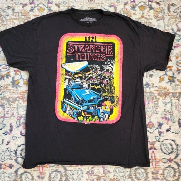 Stranger Things Iconic TV Series Men's Black Neon Cult Graphic Tee T-shirt Large - Picture 1 of 6